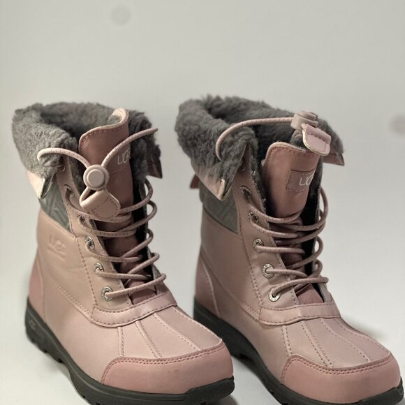 UGG Girls Pink Crystal Butte II Waterproof Leather Winter Boots Size 3 Excellent - Picture 2 of 9